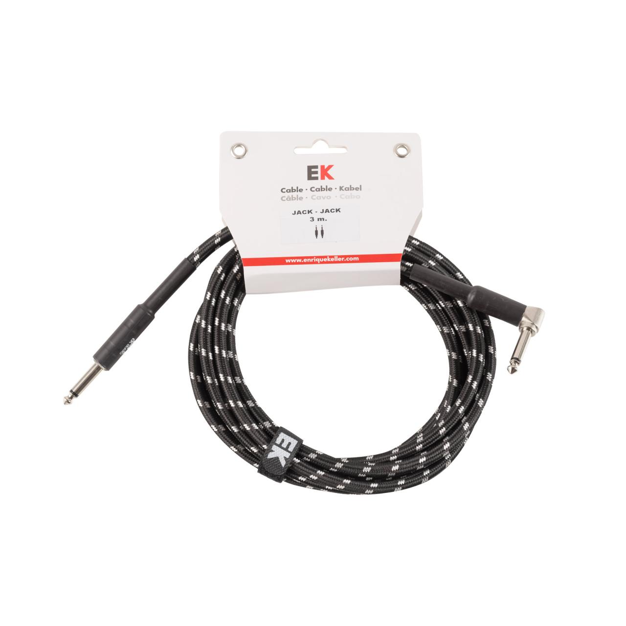 CABLE EK AUDIO PARA GUITARRA JACK - JACK RECTO - ACODADO TELA TRENZADA DE 3 M